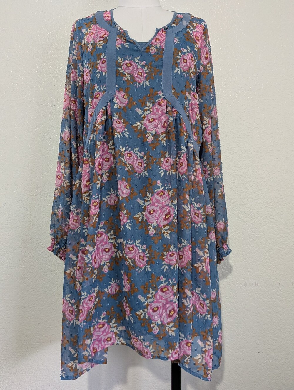 Matilda Jane Blue Floral Long Sleeve Peasant Dress Size Medium